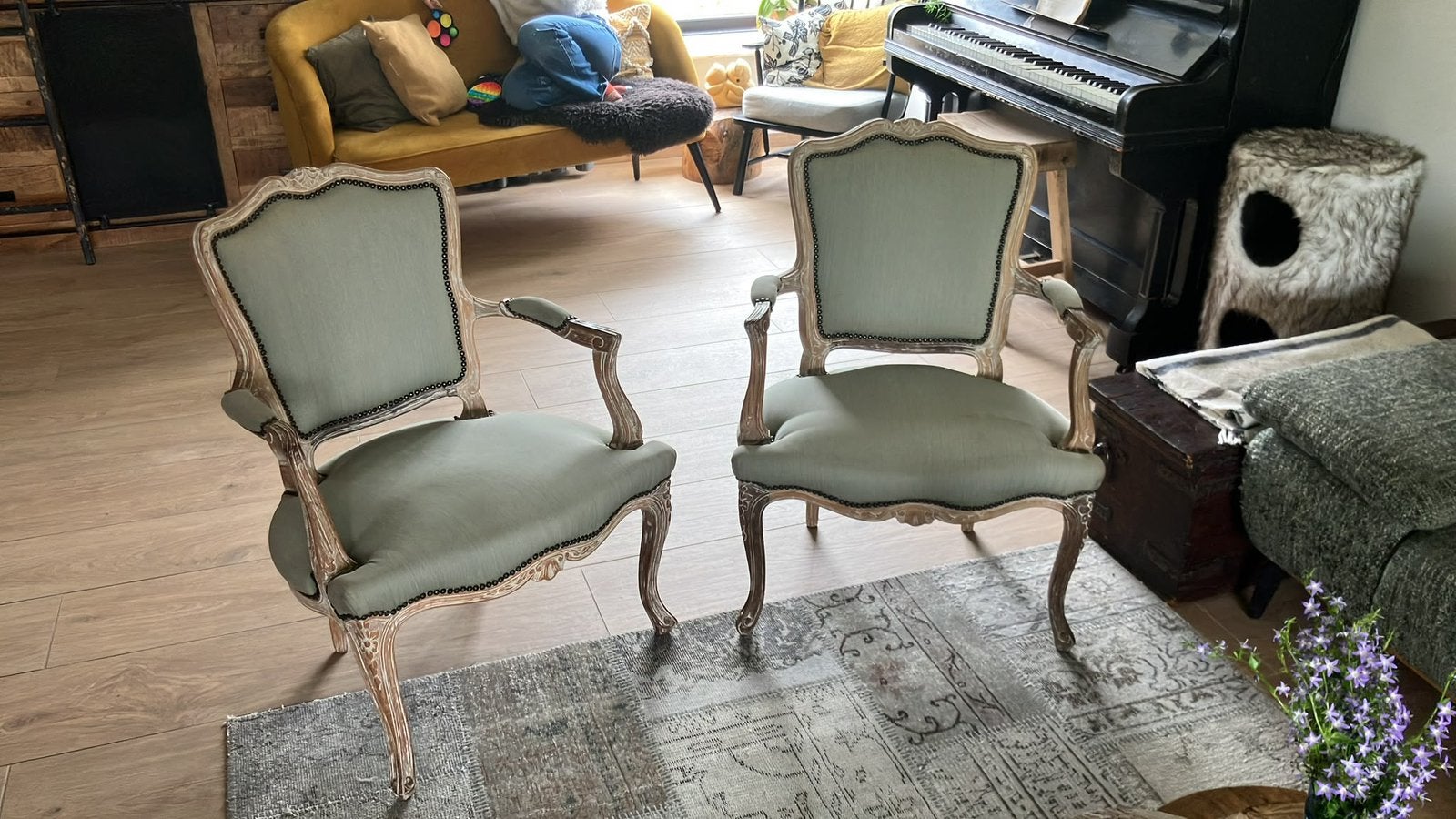 Prachtige set van 2 klassieke Louis XV-fauteuils, Ophalen, Zo goed als nieuw, Stof