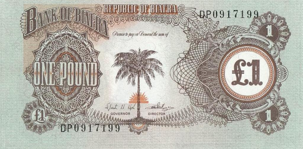 Banque du Biafra 1 livre sterling par an 1968—1969, Timbres & Monnaies, Billets de banque | Afrique, Enlèvement, Autres pays, Billets en vrac