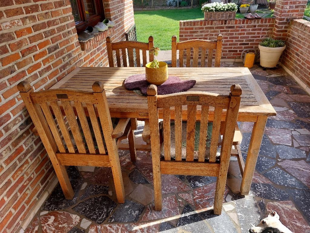 Tuinset in teak, Ophalen, 4 zitplaatsen, Teakhout, Zo goed als nieuw