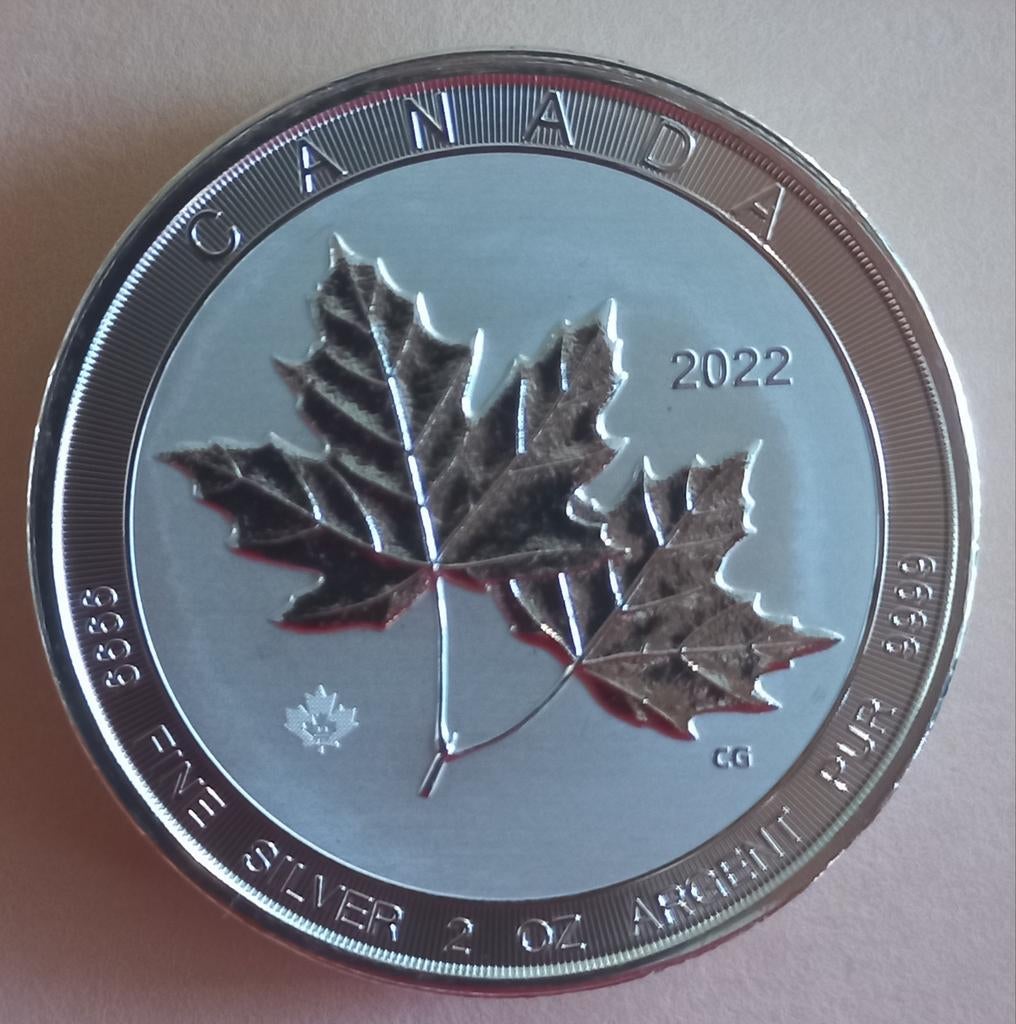 Canada 2022 2 oz .999 zilver-  Twin Maple Leaf, Postzegels en Munten, Verzenden, Zilver