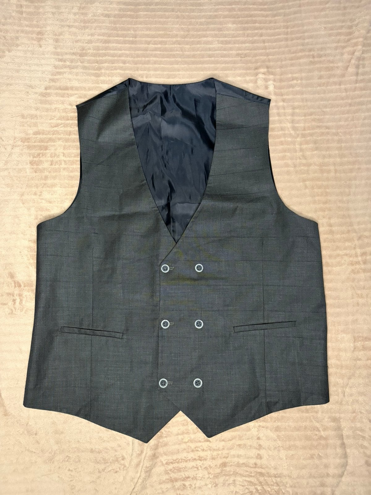 Gilet de costume croisé gris / noir - Taille 52 (L/XL) -, Envoi, Porté, Taille 52/54 (L), Gris