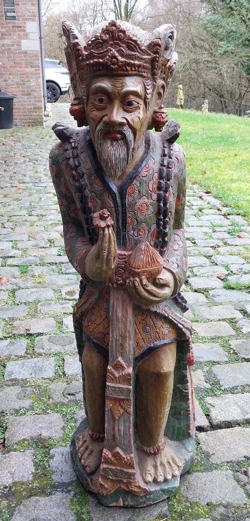 statue prètre de bali de 105 cm, Antiquités & Art, Statue, Bois, 1 mètre - 2 mètres, Asie