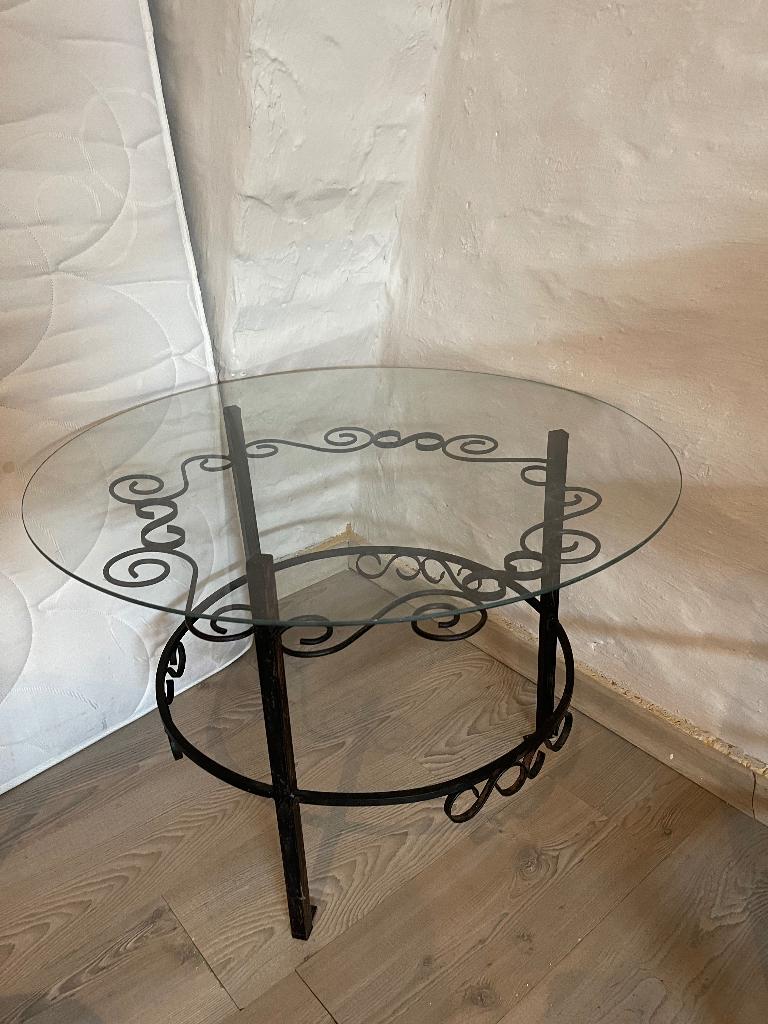 Smeedwerken bijzettafel, Rond, Ophalen, 45 tot 60 cm, Glas