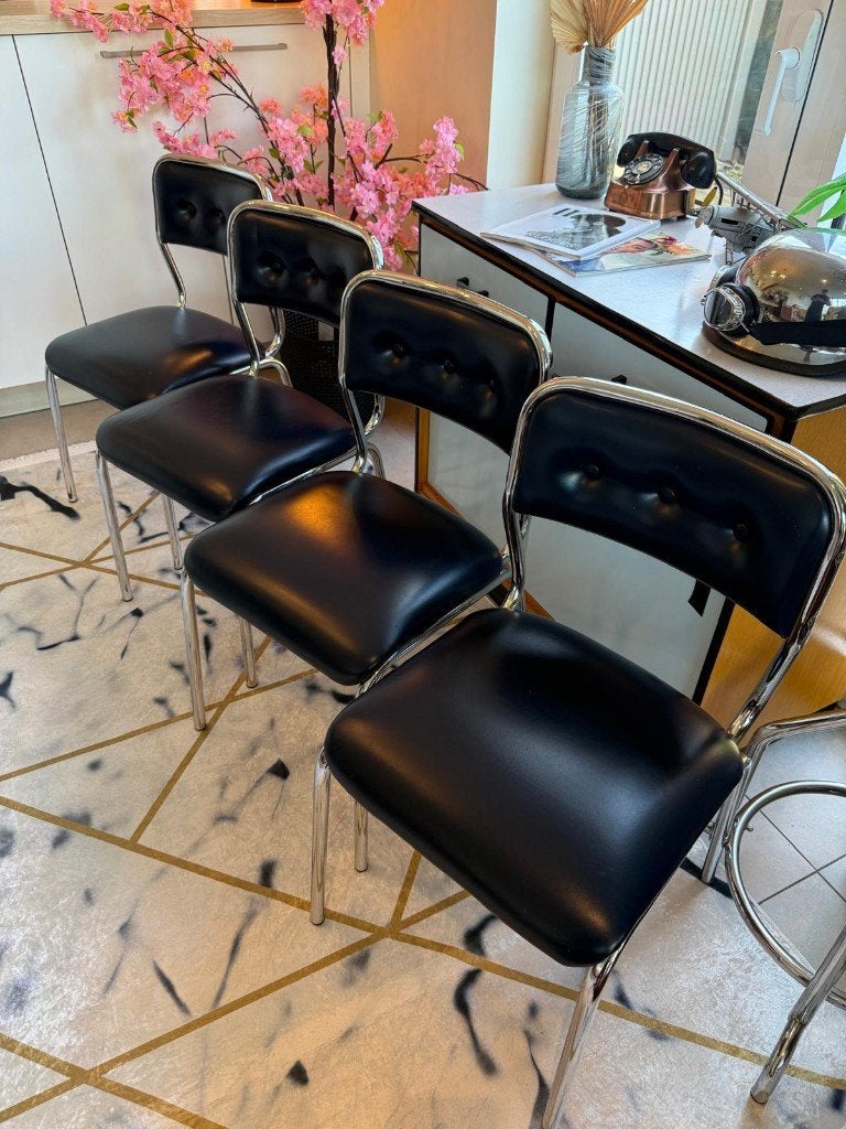 Vintage buisframe eetkamerstoelen, Ophalen, Overige kleuren, Zo goed als nieuw, Vier
