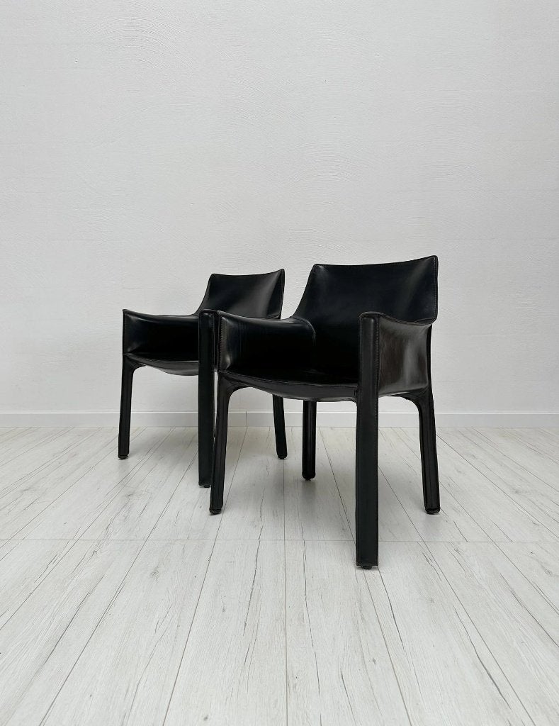 2 fauteuils CAB 413 Mario Bellini Cassina cuir noir 80s, Enlèvement