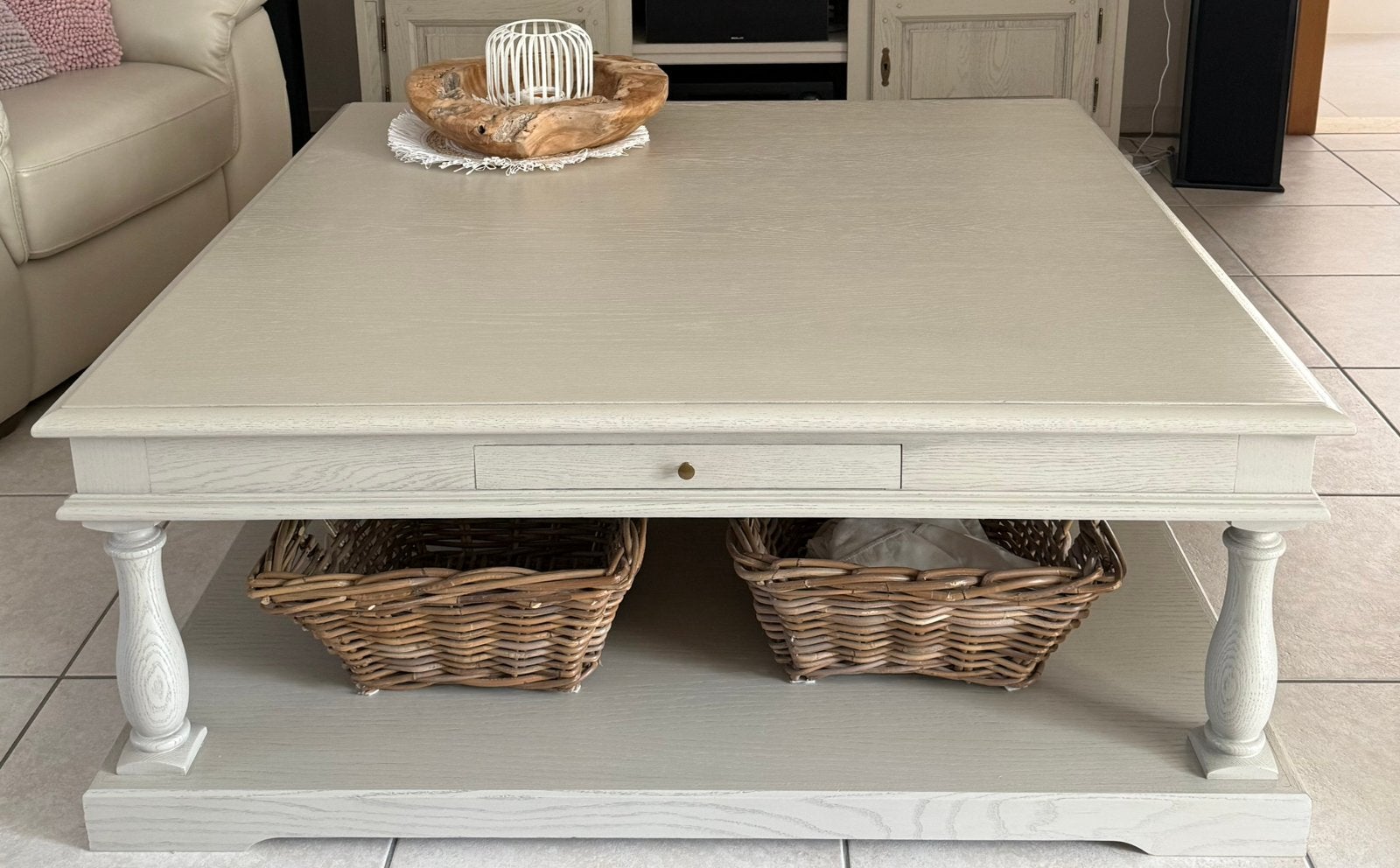 Salontafel massief beige 120x120x48cm, Enlèvement, Comme neuf