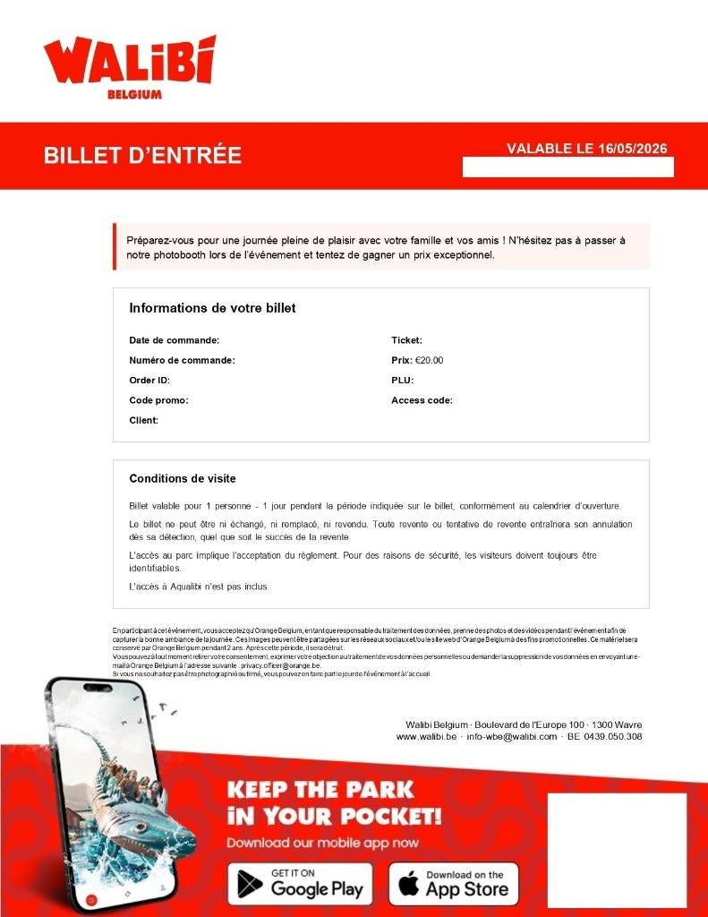 3 Entrées Walibi + Parking uniquement valable samedi 16 Mai, Tickets & Billets, Loisirs | Parcs d'attractions, Trois personnes ou plus