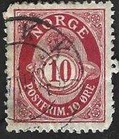 1 Postzegel Noorwegen 1909 Posthorn-NORGE in Antiqua, Postzegels en Munten, Postzegels | Europa | Scandinavië, Ophalen of Verzenden