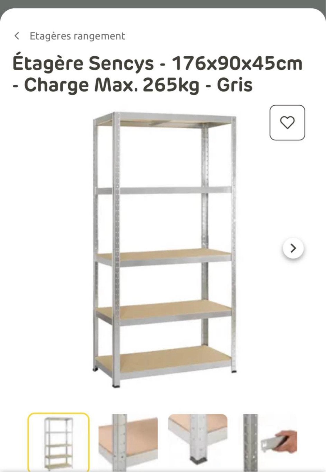 Étagère de rangement Sencys -176x90x45cm-Charge 265kg - Gris, Enlèvement, Comme neuf