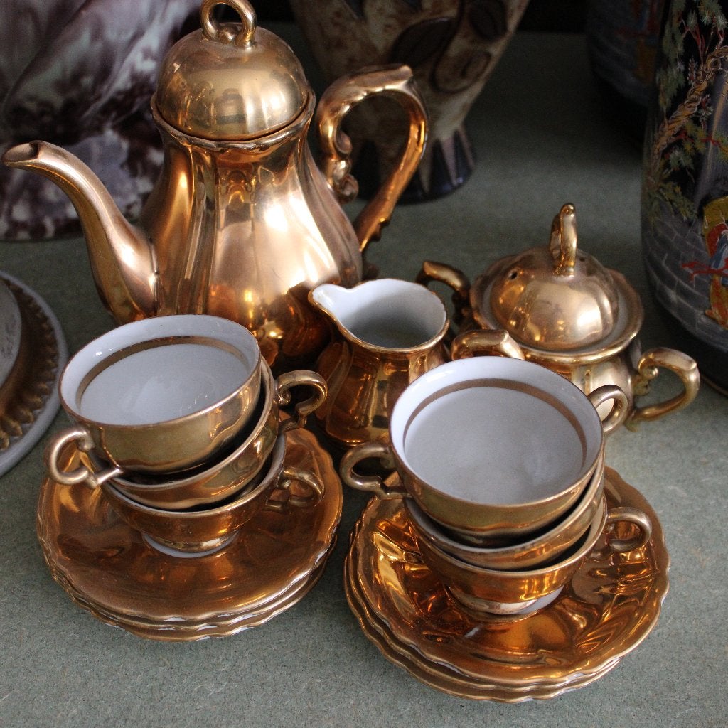 Vintage Verguld Porseleinen Mokkaservies / Koffieservies, Enlèvement ou Envoi