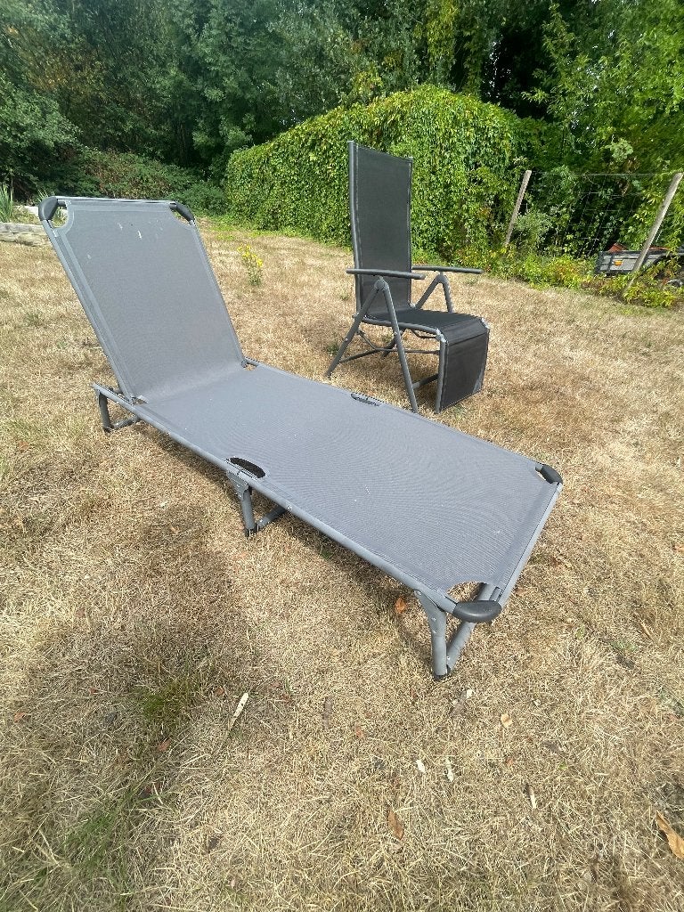 Tuin stoel + ligbed, Ophalen, Zo goed als nieuw, Aluminium, Inklapbaar