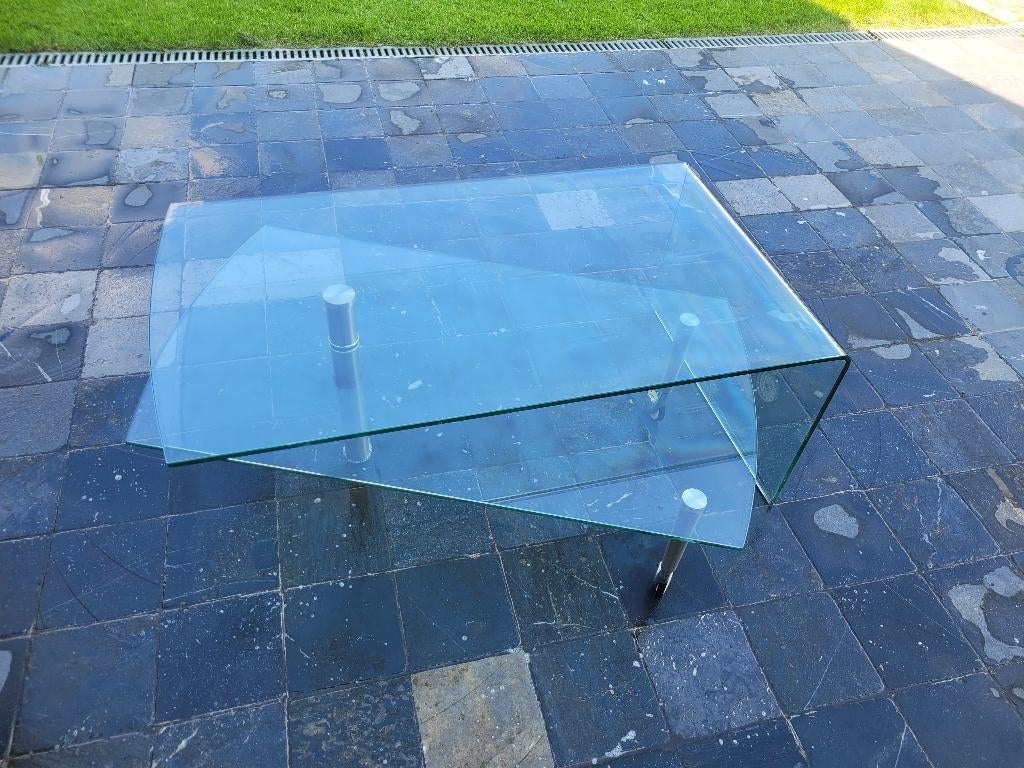 Salontafel in glas, Ophalen, Gebruikt, 100 tot 150 cm, 50 tot 100 cm