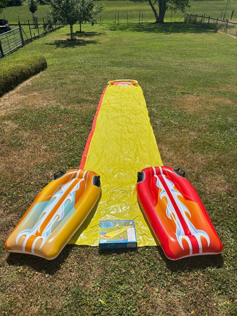 Waterglijbaan 6m15 (2) + 2 glijbaanmatrassen met handvaten, Tuin en Terras, Zwembaden, Minder dan 80 cm, Overige typen, Nieuw