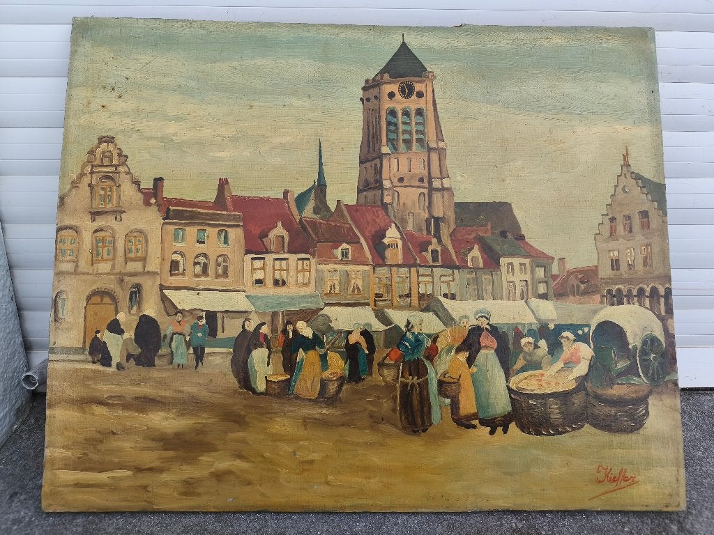 Huile sur panneau marche signe kieffer, Enlèvement ou Envoi, Panneau