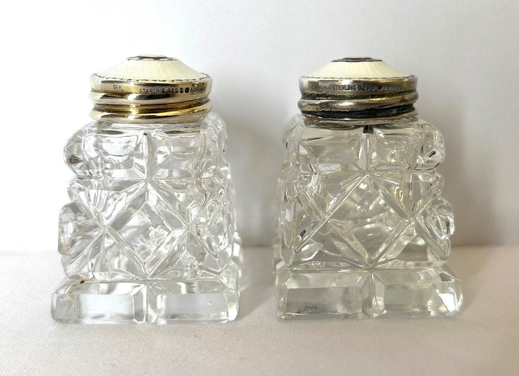 peper en zout vaatje kristal en sterling zilver Noors design, Antiek en Kunst, Ophalen of Verzenden