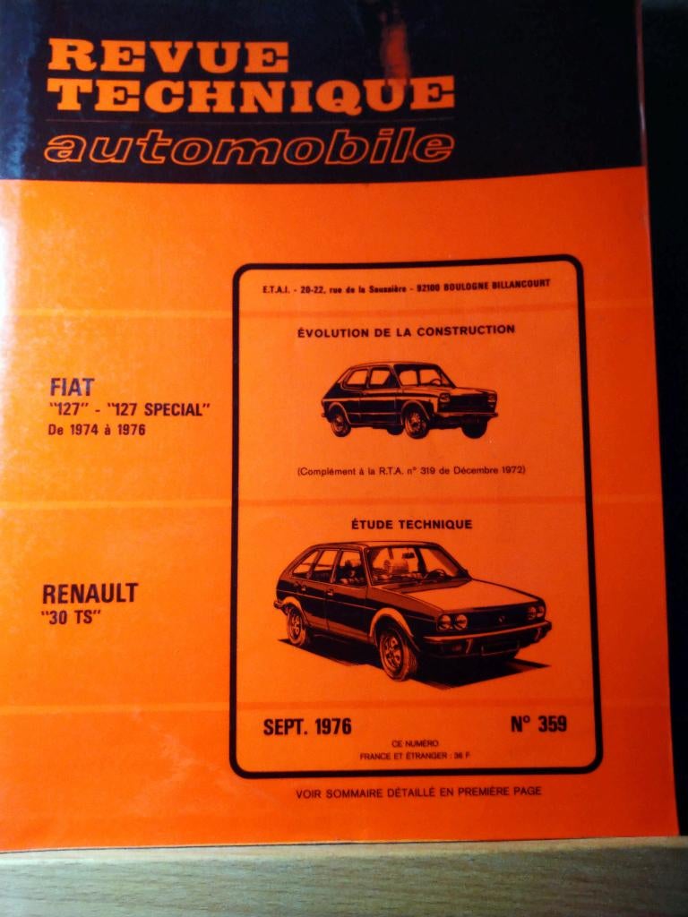 RTA 359 - Renault 30 - septembre 1976, Autos : Divers, Modes d'emploi & Notices d'utilisation, Enlèvement ou Envoi