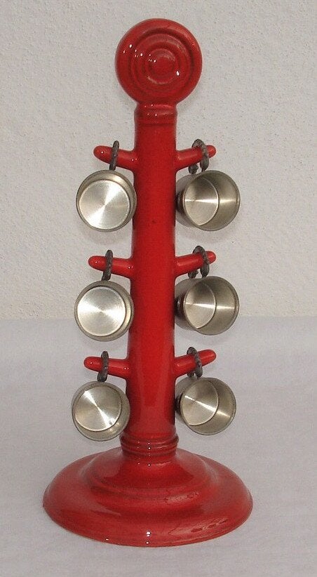 Authentieke vintage schnapsboom met 6 tinnen kopjes, Ophalen of Verzenden