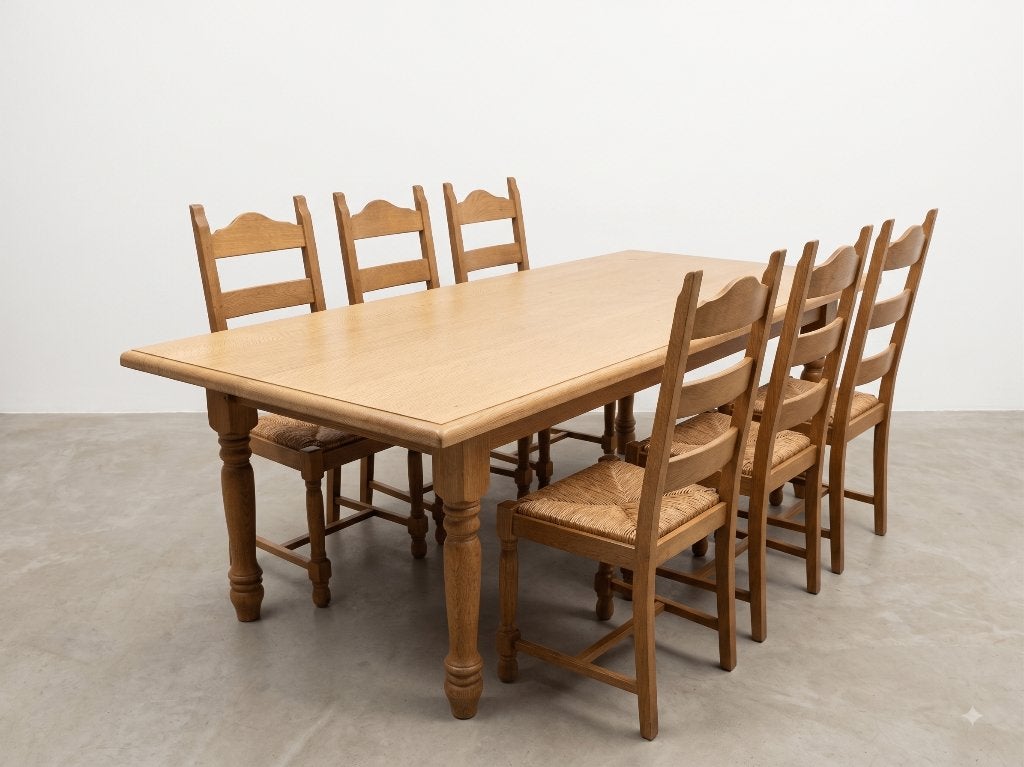 Eetkamerset met houten tafel en 6 stoelen, Ophalen