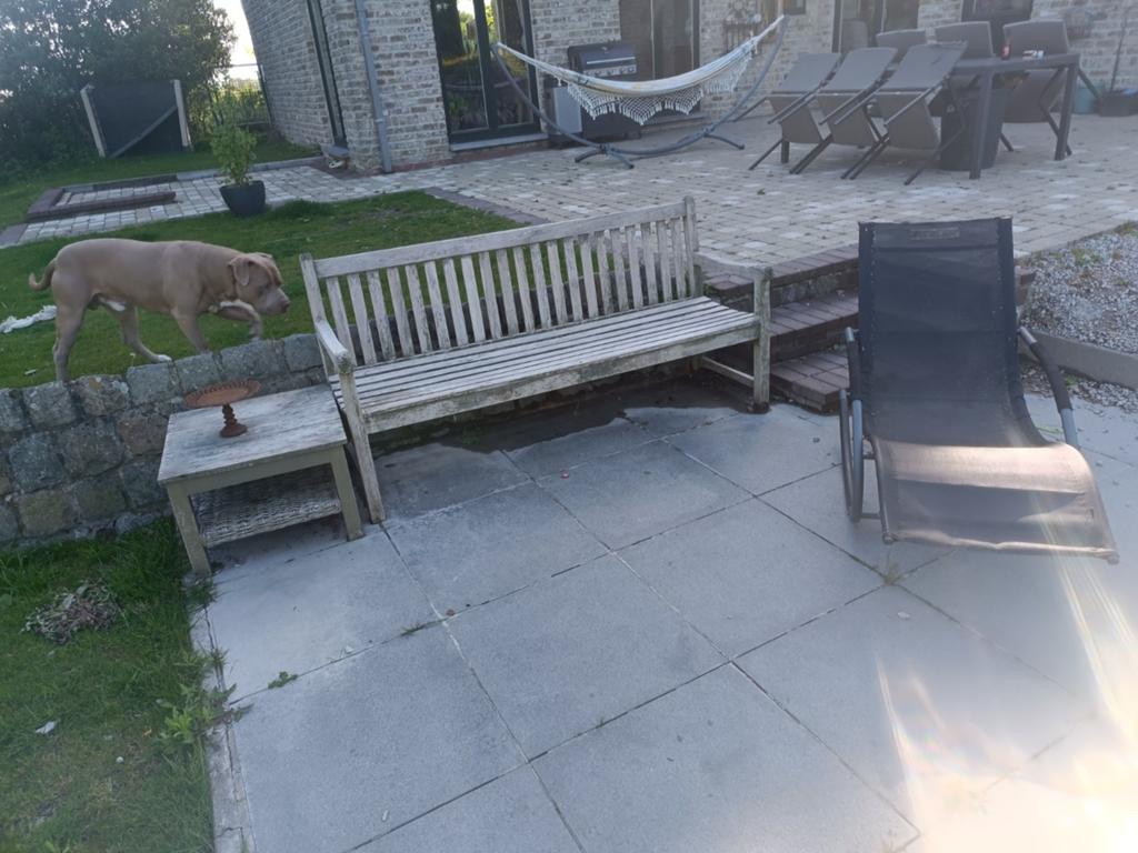 Bank 1 m80 ligstoel en tafel teak, Tuin en Terras, Ophalen of Verzenden