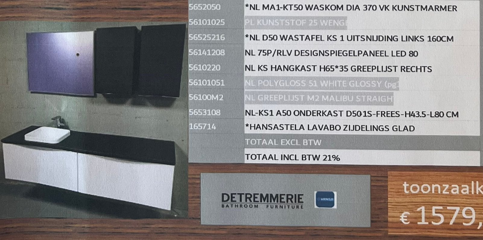 Detremmerie badkamermeubel toonzaalmodel 160 cm z, Ophalen, Zo goed als nieuw