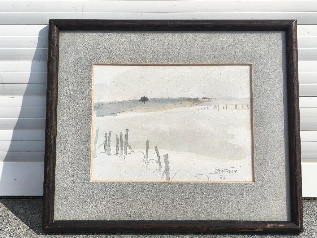 Aquarelle paysage enneigé signe courrege, Enlèvement ou Envoi