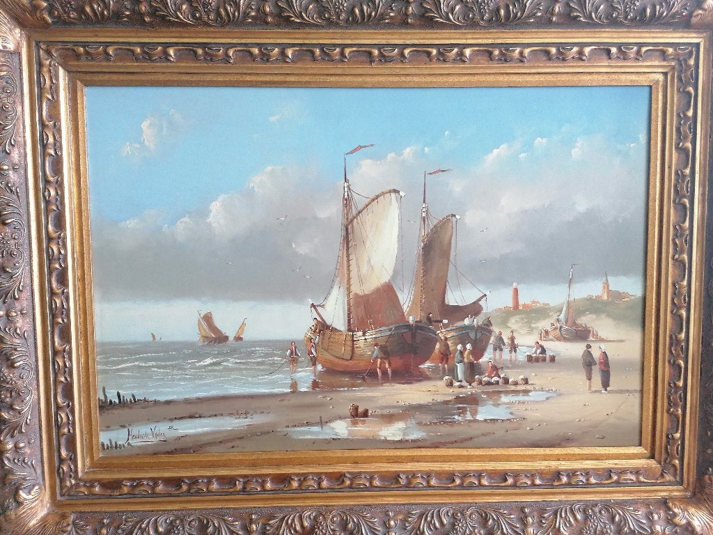 Schilderij zeezicht, Antiek en Kunst, Kunst | Schilderijen | Klassiek, Ophalen, Doek