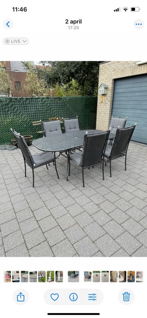 Tuinset met 6 stoelen + kussens, Tuin en Terras, Ophalen, Overige materialen, Gebruikt, 6 zitplaatsen