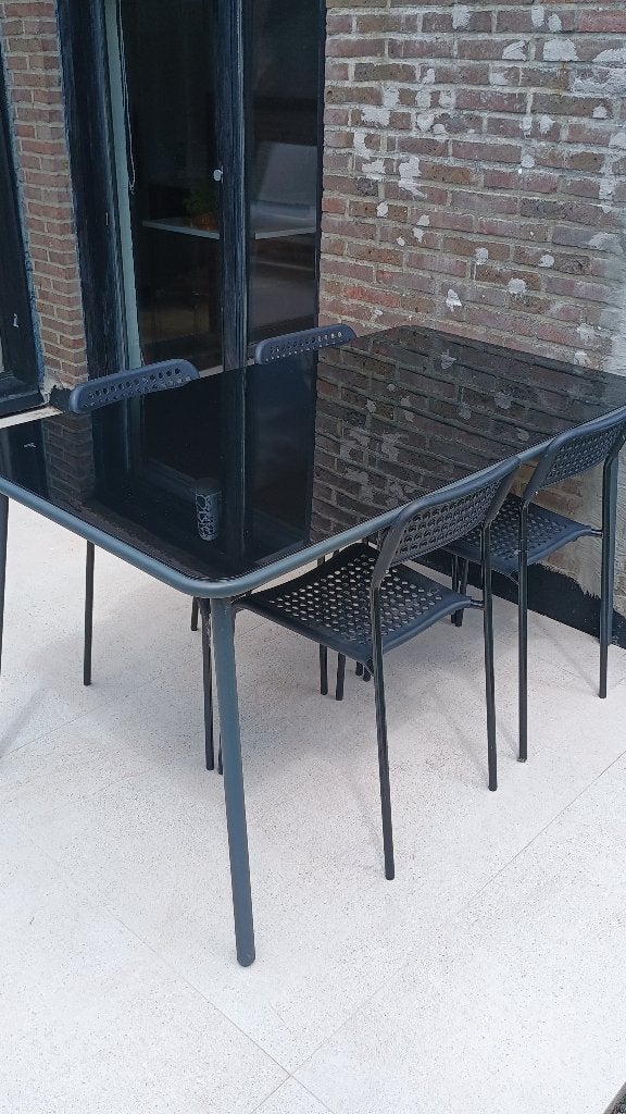 Buiten eettafel tuintafelset zwart, Ophalen, Zo goed als nieuw, Eettafel, 4 zitplaatsen