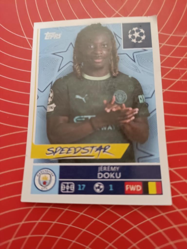 Sticker Jeremy Doku Manchester City Topps 2025/26, Ophalen of Verzenden