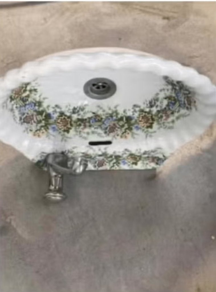 Unieke Vintage Wastafel | Handbeschilderd Bloemenmotief, Ophalen, Kraan