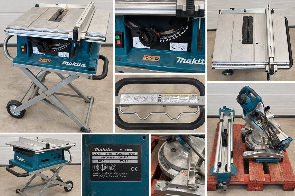 Makita Tafelzaag + Makita Afkortzaag met Onderstel, Doe-het-zelf en Bouw, Ophalen, Zo goed als nieuw, Afkortzaag