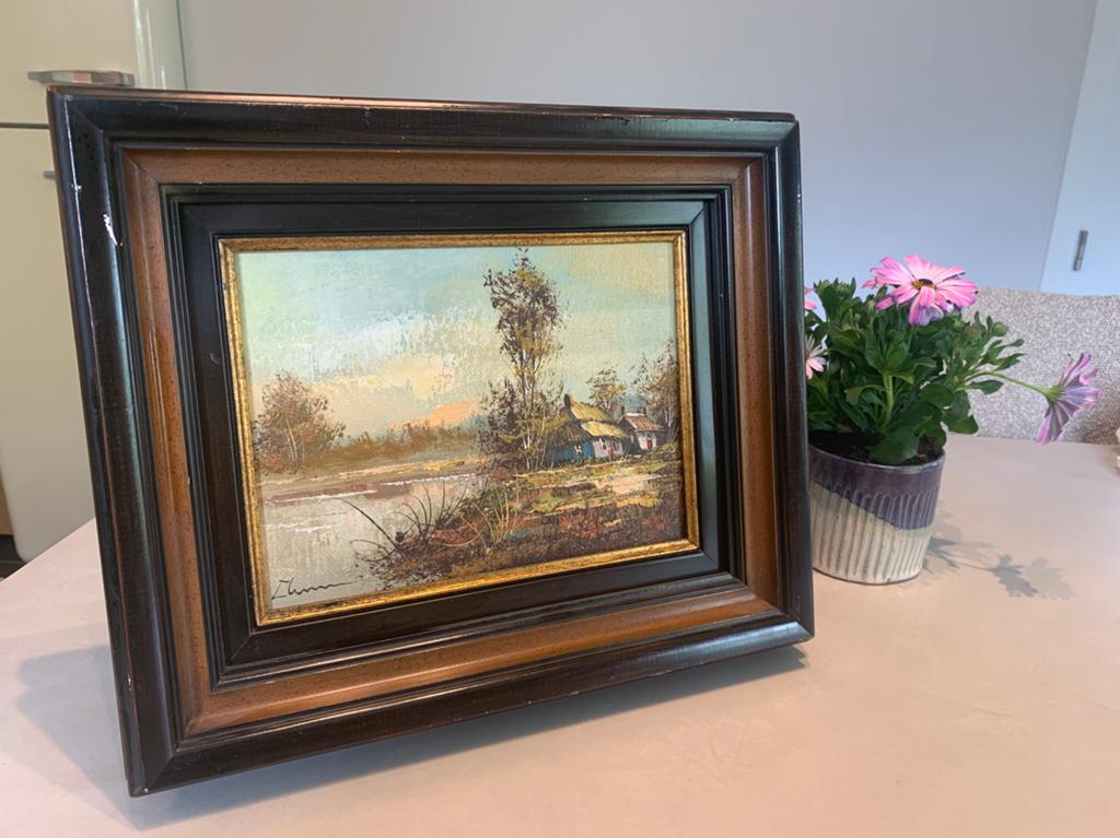 Mooi vintage schilderij in stevige houten lijst, Ophalen of Verzenden