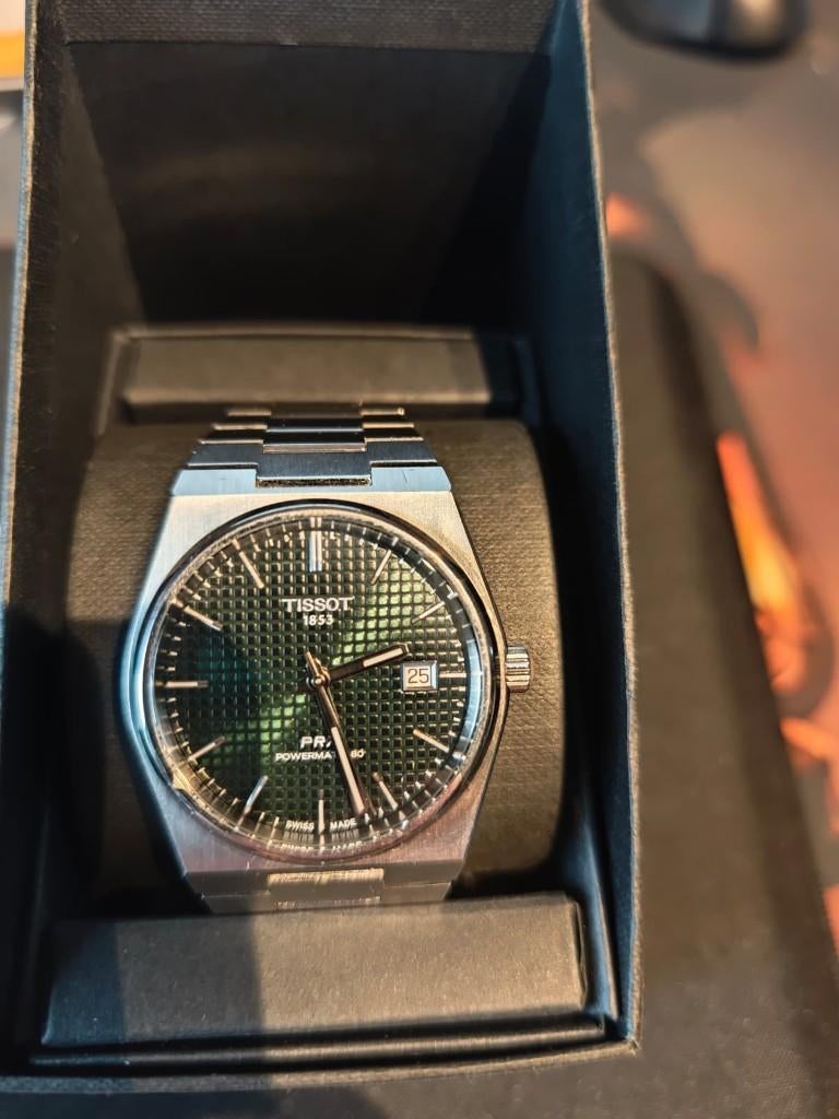 Horloge mannen Tissot PRX Powermatic 80 (groen/box+papers), Bijoux, Sacs & Beauté, Montre-bracelet, Autres marques, Acier, Enlèvement
