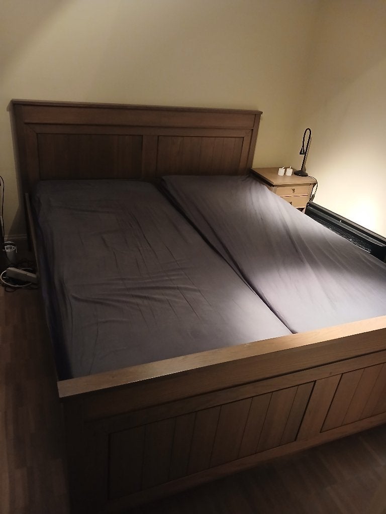 Verstelbaar massief eiken bed inclusief nachtkasten, Ophalen, Verstelbaar, Bruin, Tweepersoons