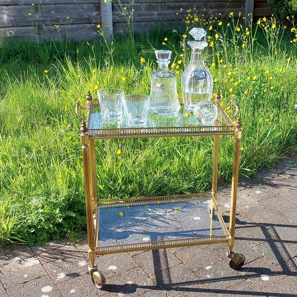 Vintage serveerwagen messing Maison Bagues stijl bar trolley, Ophalen, Gebruikt