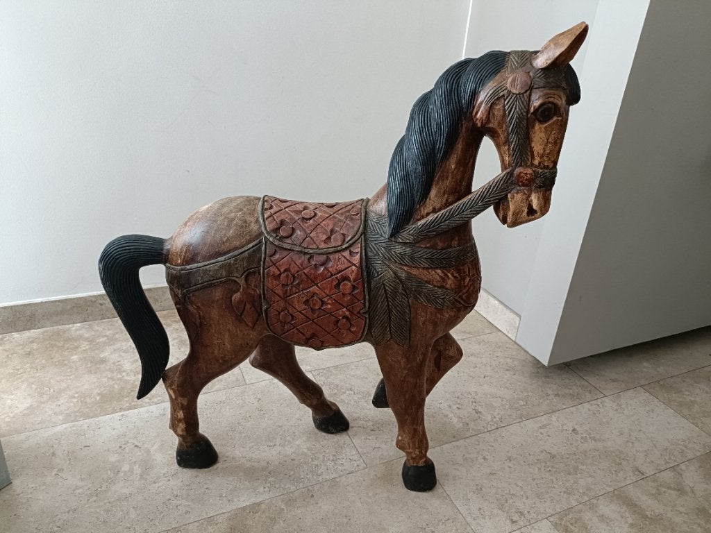 Decoratief houten handgesneden paard 50-70 cm, Ophalen, Overige onderwerpen, Houtsnijwerk, 50 - 100 cm