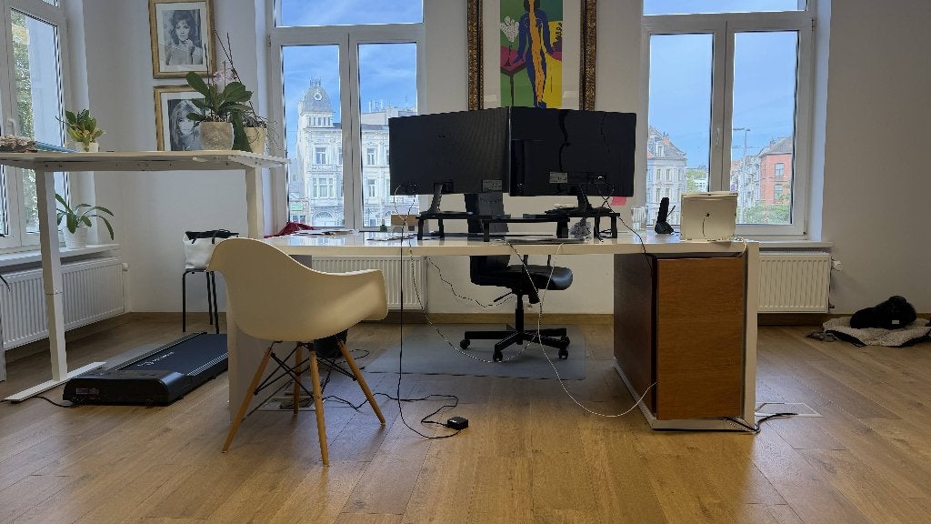 Prachtige grote bureau Juventa wit met hout, Ophalen, Gebruikt, 210 cm, Hout