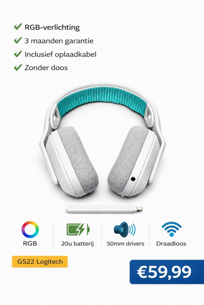Logitech G522 Lightspeed White RGB Gaming Headset garantie✅, Computers en Software, Headsets, Logitech, Ophalen of Verzenden, Draadloos