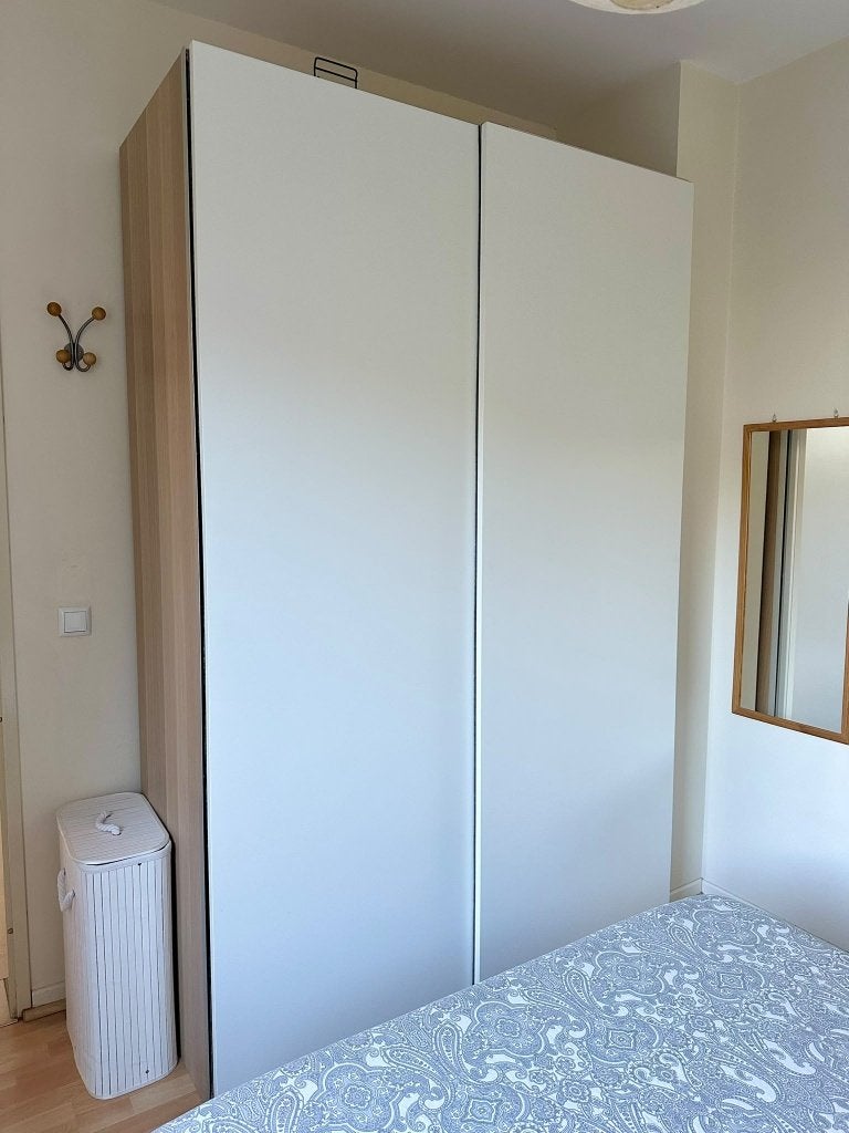Armoire IKEA PAX 150 cm – portes coulissantes blanches, Ophalen, Gebruikt, 100 tot 150 cm, 200 cm of meer
