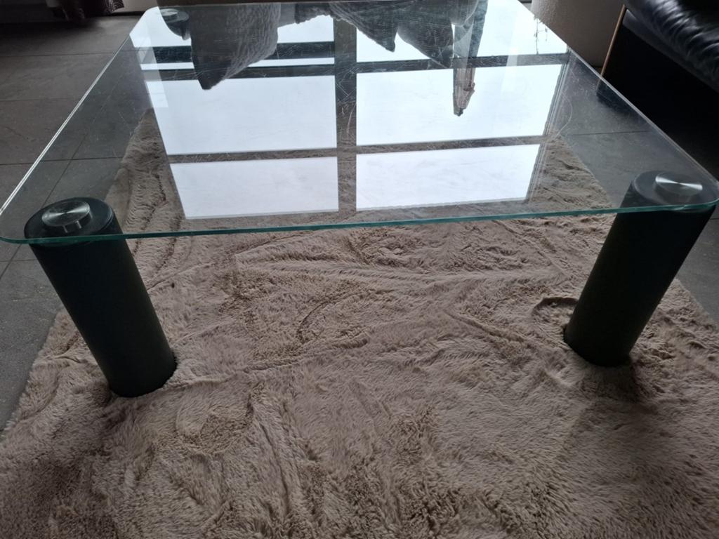 Salontafel Jori glas/lederen poten, Huis en Inrichting, Tafels | Salontafels, Ophalen