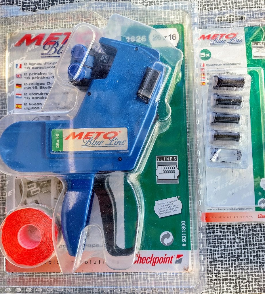 Prijstang - merk: Meto Blue Line + inktrollen., Ophalen of Verzenden