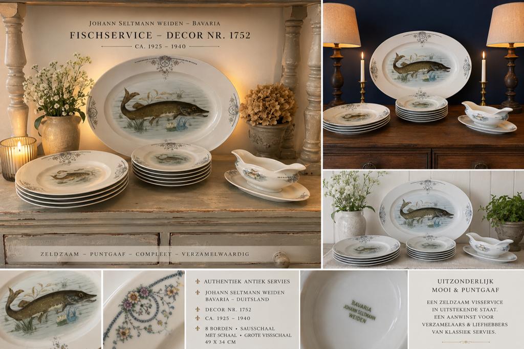 Zeer zeldzaam vis servies in punt gave staat, Antiek en Kunst, Antiek | Servies compleet, Ophalen