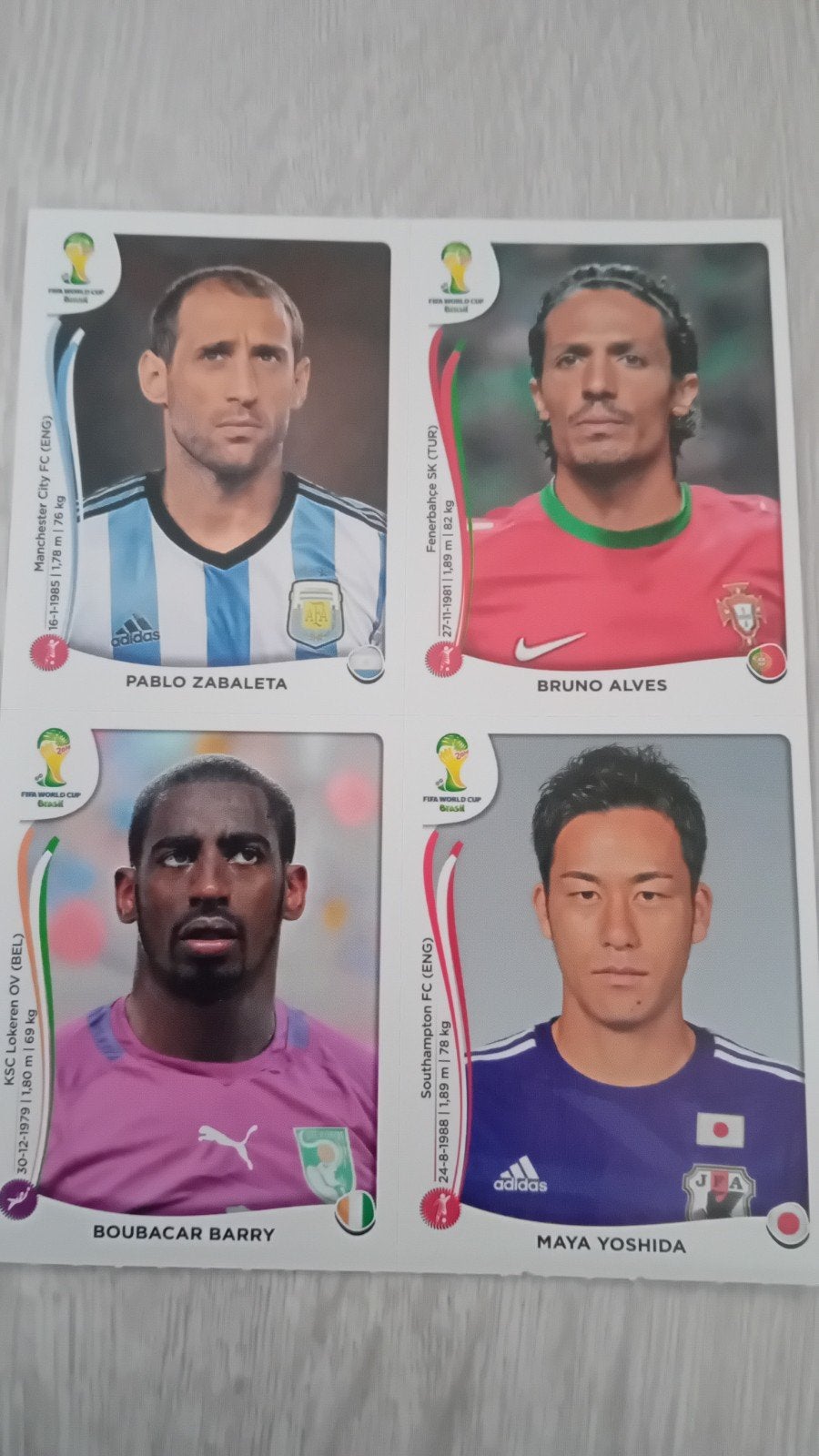 4 figurines Panini Coupe du monde 2014, Enlèvement ou Envoi, Comme neuf, Plusieurs autocollants