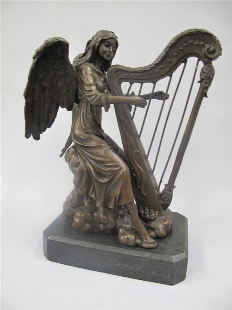bronzen beeld van een dame met harp, Antiek en Kunst, Kunst | Beelden en Houtsnijwerken, Ophalen of Verzenden, Brons, Beeld