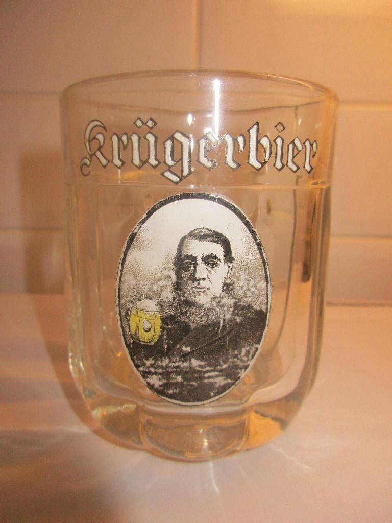 BIERPOT GLAS KRUGER EEKLO KRUGERBIER EMAILLE LETTERS, Ophalen of Verzenden, Gebruikt, Overige typen