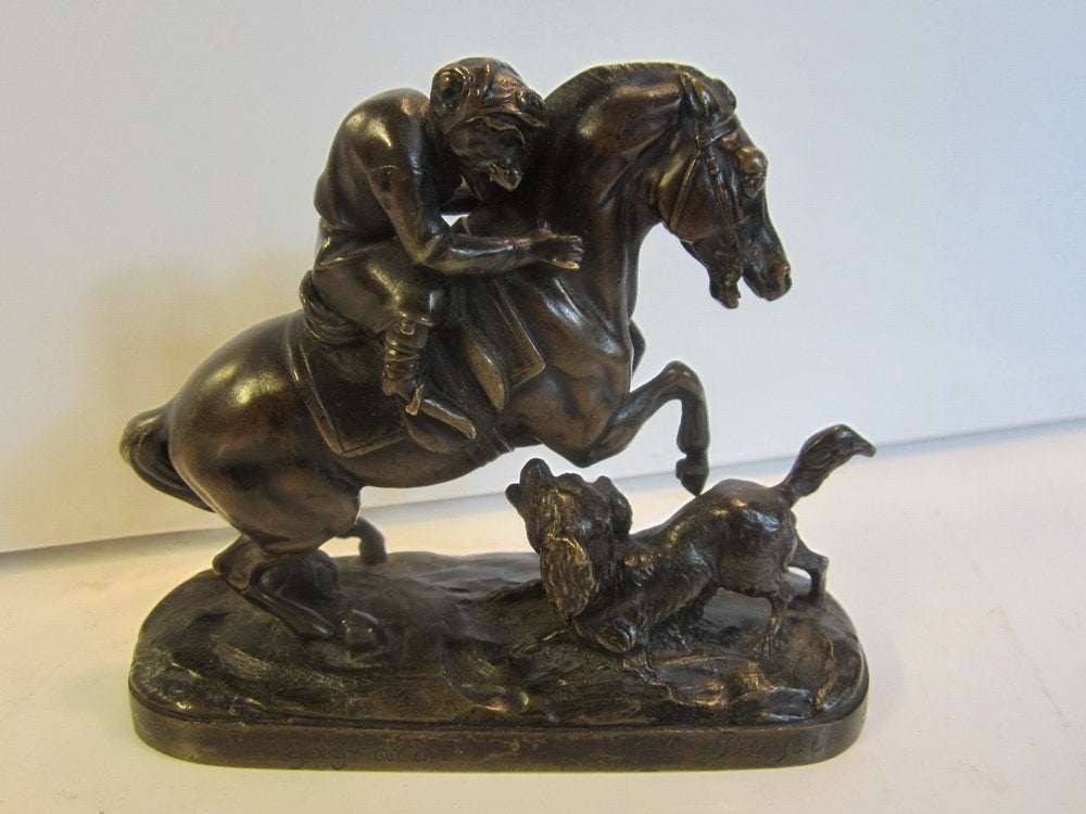 Antiek bronsje aap jockey op paard & hond, Gayrard, ca 1846, Antiek en Kunst, Ophalen of Verzenden, Brons, Beeld