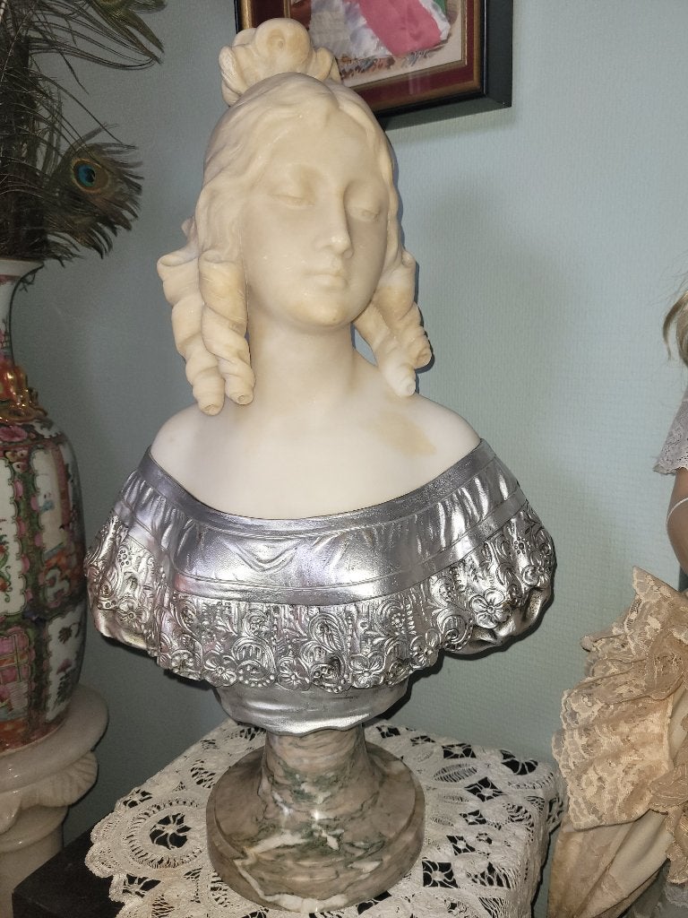 2 MARMEREN BUSTES get. G.VAN VAERENBERGH 60cm en 42cm, Antiek en Kunst, Kunst | Beelden en Houtsnijwerken, Ophalen, Buste, 50 - 100 cm