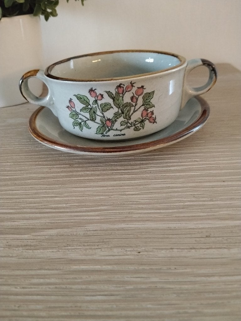 vintage soep mok met bordje Wild Flowers, Maison & Meubles, Enlèvement ou Envoi, Mug, Vintage, Comme neuf