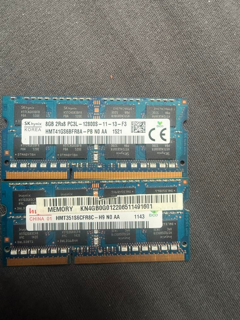 2 x 8gb ram, Computers en Software, RAM geheugen, Ophalen of Verzenden, Zo goed als nieuw, Laptop