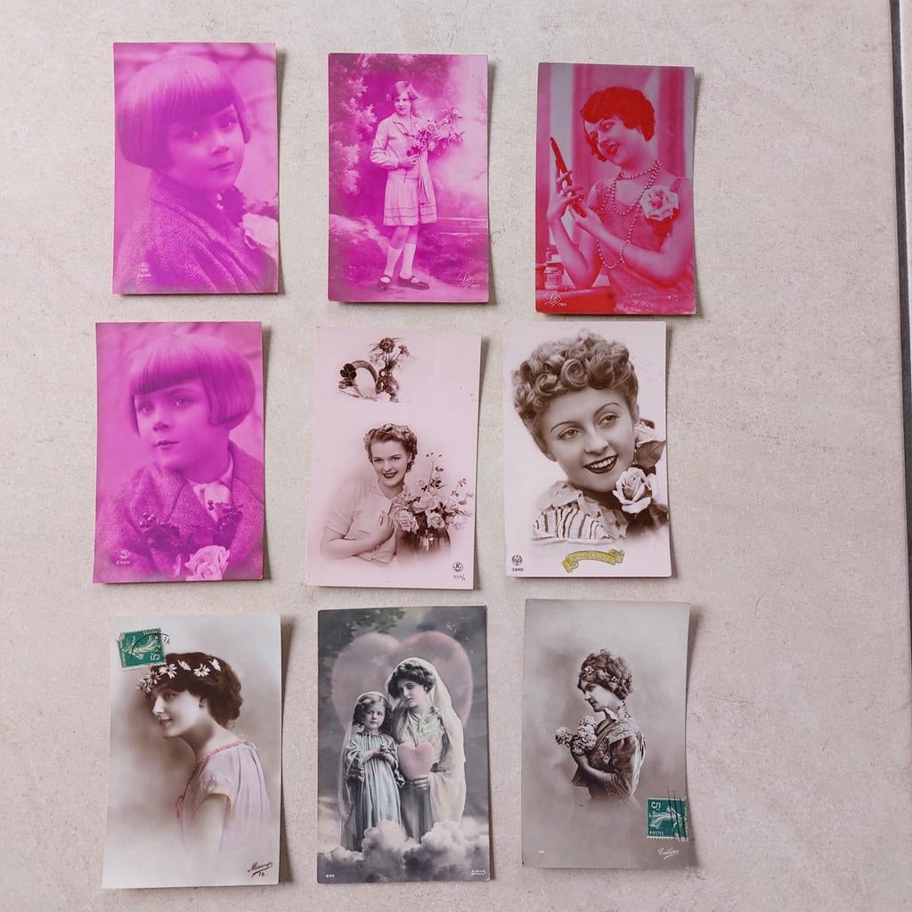 Lot van 9 oude fantasiekaarten, Postzegels en Munten, Ophalen of Verzenden